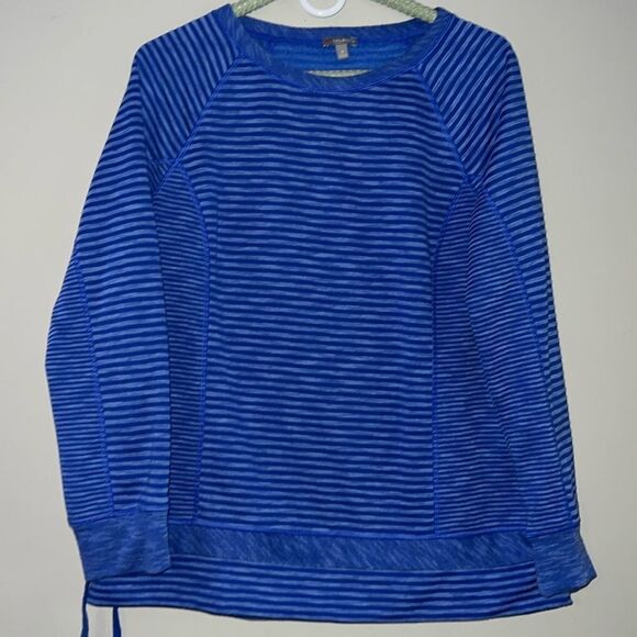 Talbots Womens Drawstring Waistband Sweatshirt Top Size Medium Blue Striped - Picture 1 of 9